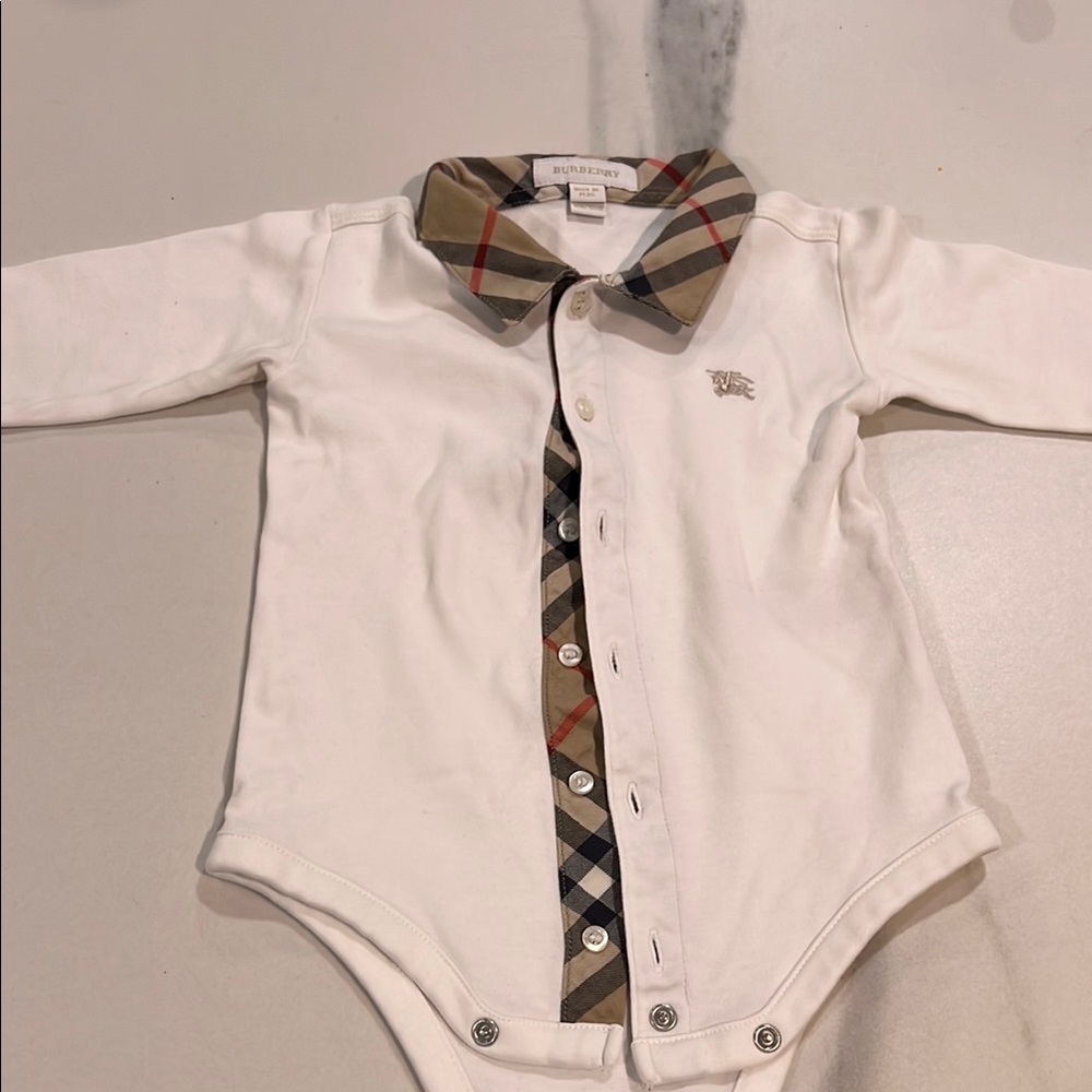 Burberry Infant Bodysuit with Check Trim